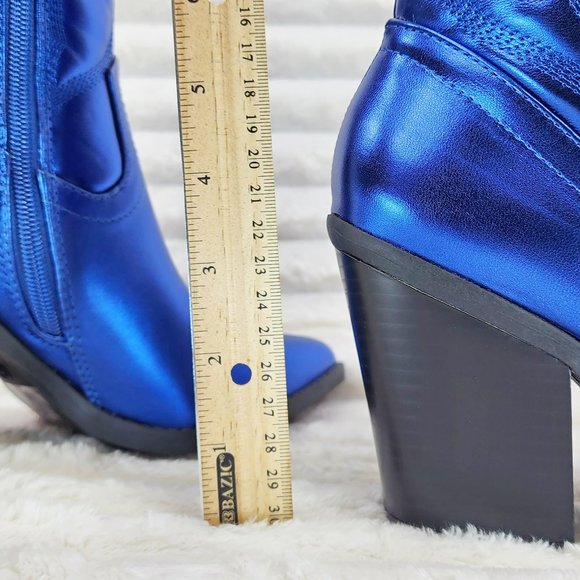 Metallic Western Knee High Cowgirl Cowboy Boots - Royal Blue Cobalt Blue - Picture 15 of 16